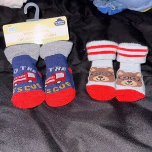 Newborn Baby Booties with Red and Blue Designs